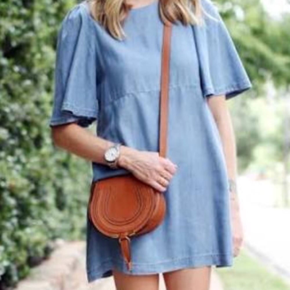 Zara chambray mini dress with flutter sleeves